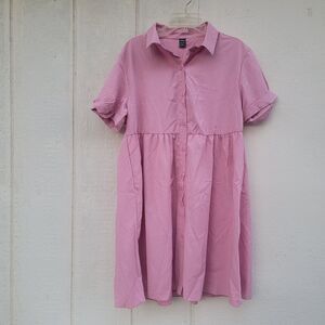 womens pink button down short sleeve shirt dress wmns sz S
